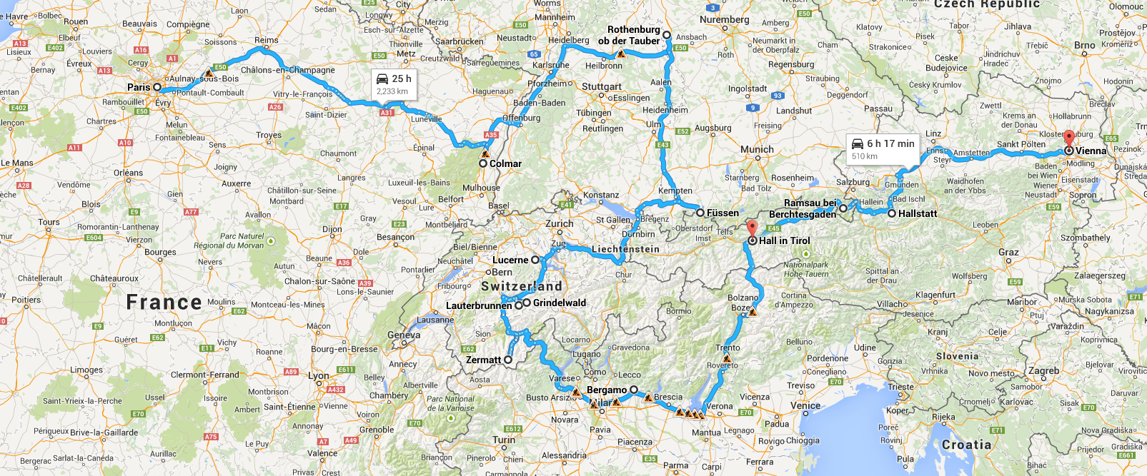 europe driving trip map